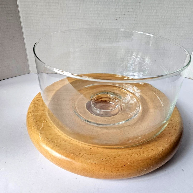 Vintage MCM Cake Keeper, Teak Base, Glass Dome Cover, Winsome Wood, Vintage 70s gallery