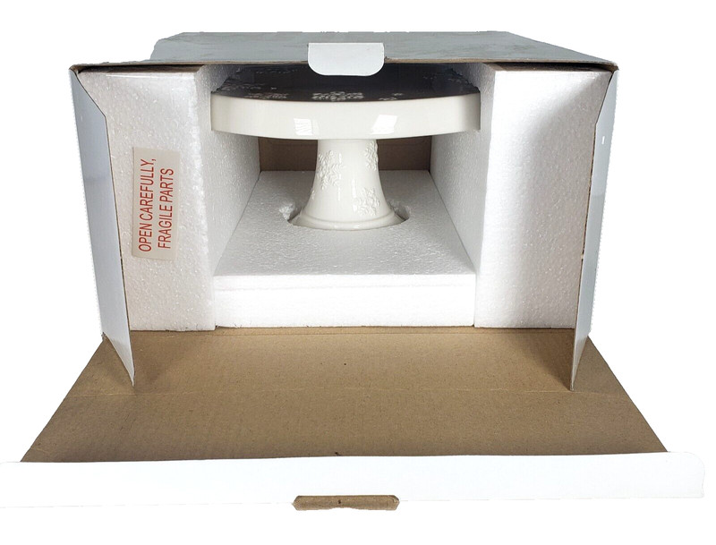 Hallmark Cake Dish Cookie Dessert Stand Winter White Raised Snowflakes 10" NEW gallery