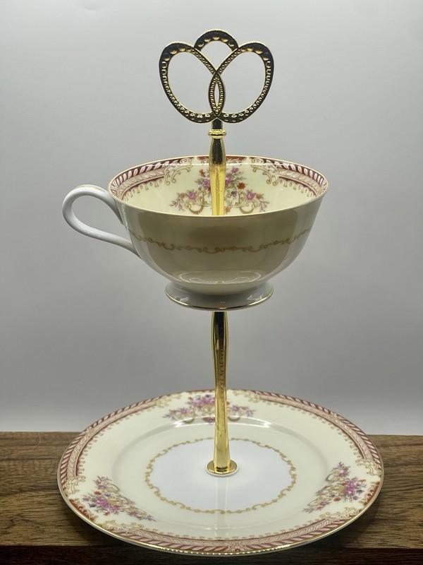 Noritake China Teacup & Saucer Tiered Jewelry Trinket Stand Handmade Japan gallery