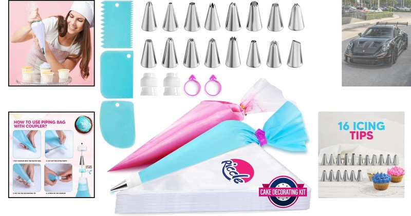 Complete Cake Decorating Kit with 100 Anti-Burst Piping Bags & 16 Tips - 124 PCS gallery