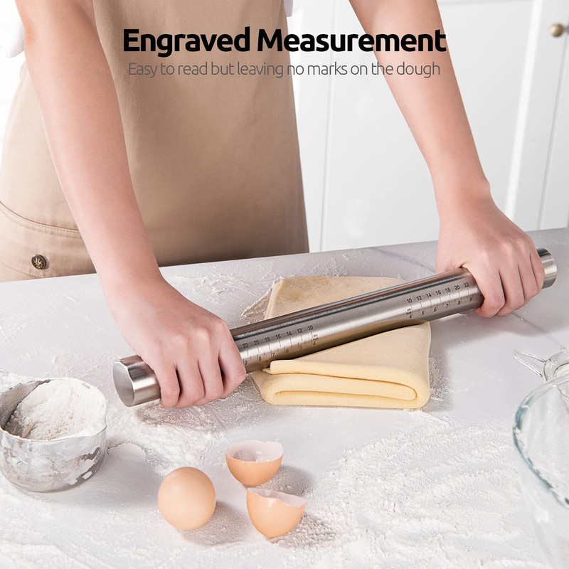 18/8 Stainless Steel 16 inch Adjustable Rolling Pin with Silicone Removable T... gallery