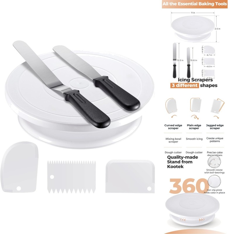 Complete Cake Decorating Set with 11-Inch Turntable, 2 Spatulas, and 3 Scrapers