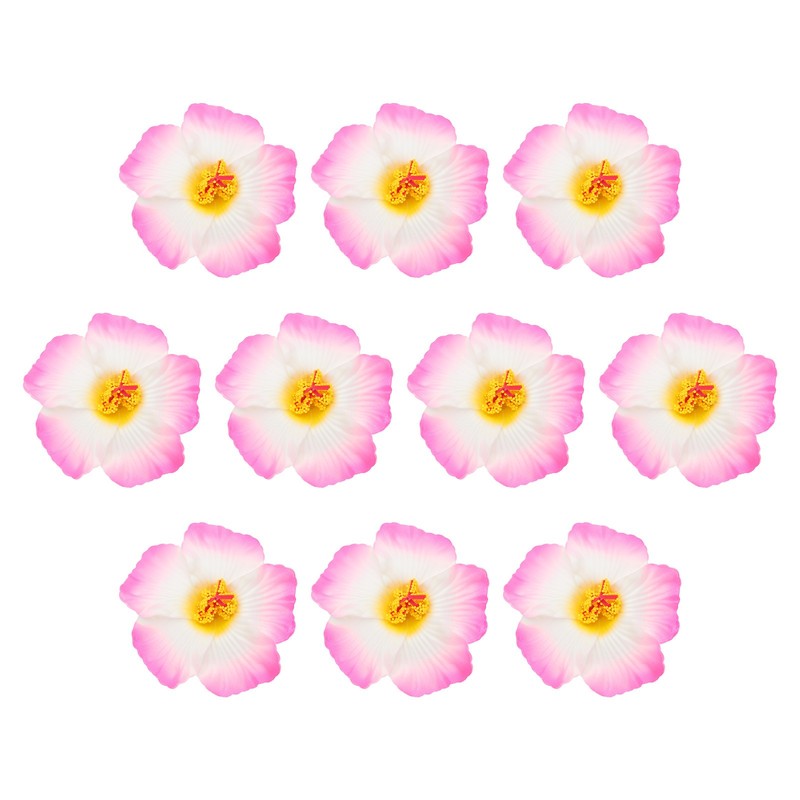 Hawaiian Hibiscus Flowers, 10 Pieces Artificial Flowers Clasp White/Pink