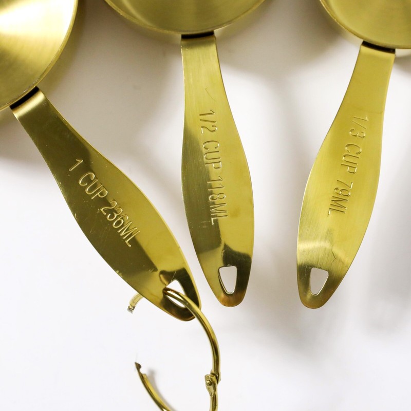 Set of 3 metal measuring cups sturdy gold-toned cottage farmhouse rustic retro gallery