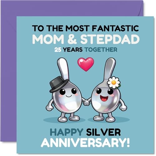 Playful 25th Anniversary Card for Stepdad & 5.7 x 5.7 Inch Stepdad & Mom 25