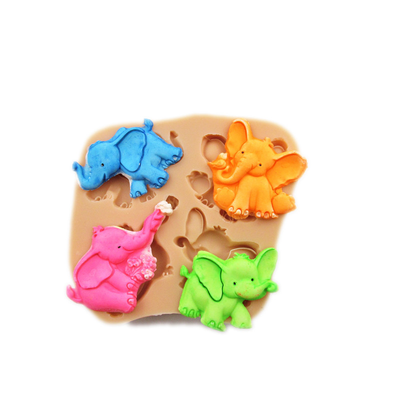 3D Happy Elephants Food grade Silicone Mold for Fondant Cake Gum Paste Supply gallery