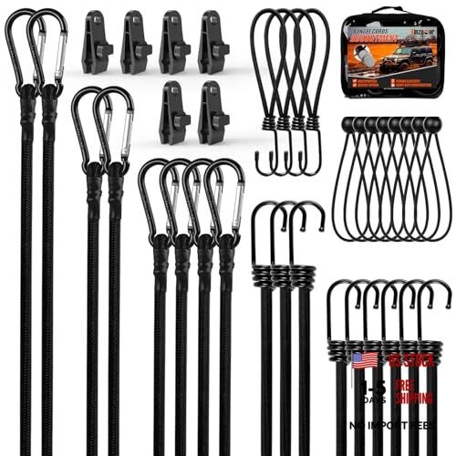 35 PCS Black Bungee Cords Assorted Sizes – Heavy Duty – Bungee Cord