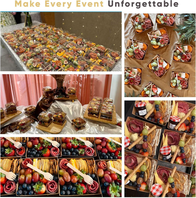 Leafiew 50 Pack Small Charcuterie Boxes with Clear Lids - To Go Paper Mini Charc gallery