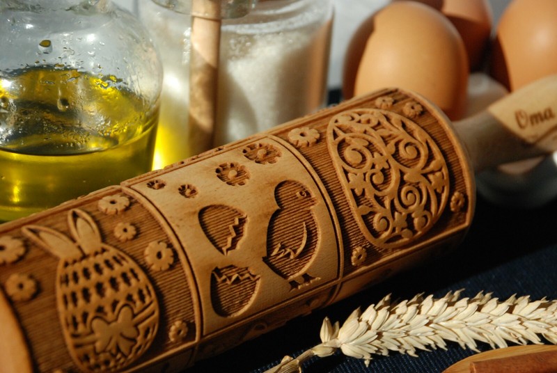 Happy Easter Engraved Rolling Pin Embossed Dough Roller Carved Mold gallery