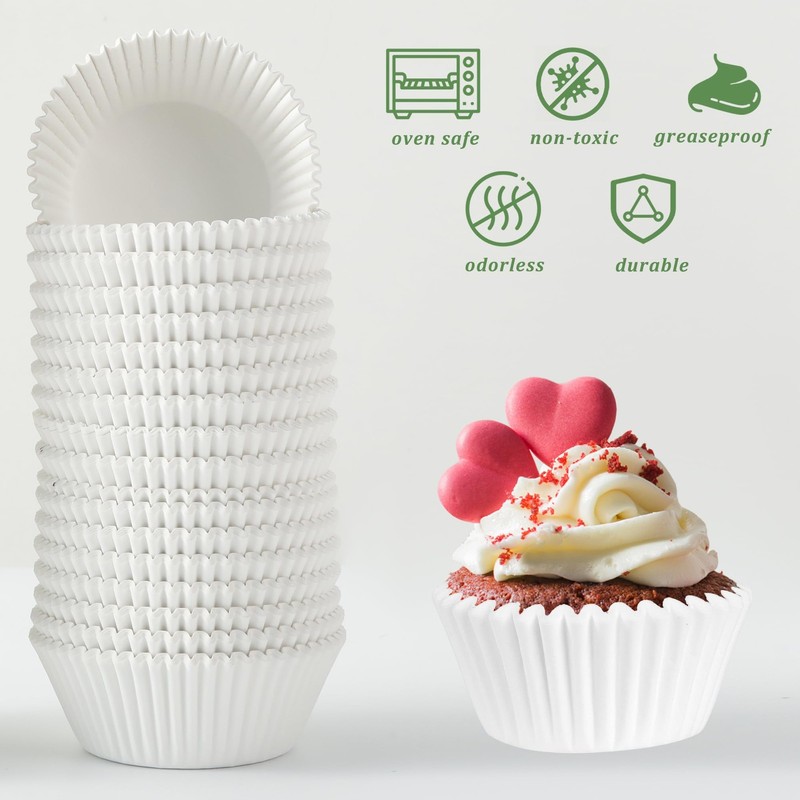 1000 Count White Paper Cupcake Liners, Standard Size 1.4 Inch, Unbleached Bak... gallery