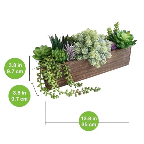 15" Assorted Artificial Arrangement Assorteds in Rectangular Wooden Succulent gallery
