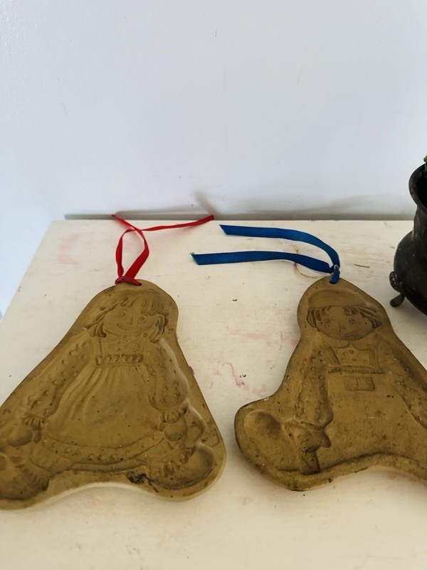 2 Raggedy Ann & Andy Cookie Clay Molds Brown Bag Cookie Art Hill Design