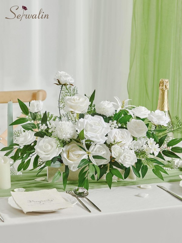 Serwalin White Artificial Silk Roses for Wedding Cake Decor & Bouquets - Elegant gallery