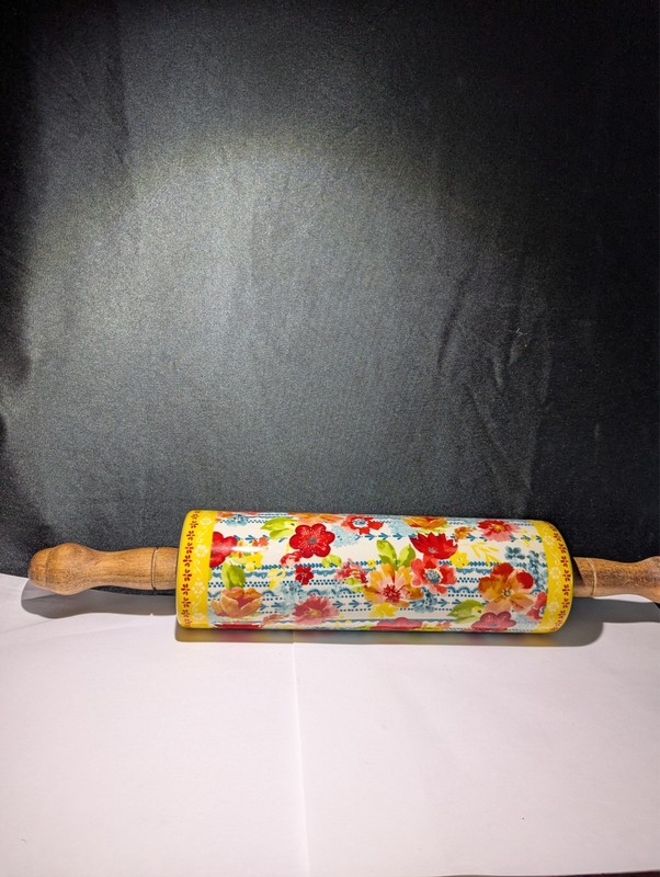 PIONEER WOMAN WILDFLOWER WHIMSY FLORAL CERAMIC ROLLING PIN RARE EXCELLENT! gallery