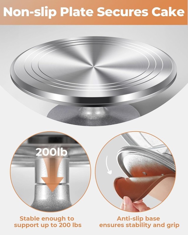 Aluminium Alloy Revolving Cake Stand 12 Inch Rotating Cake Turntable for Cake... gallery
