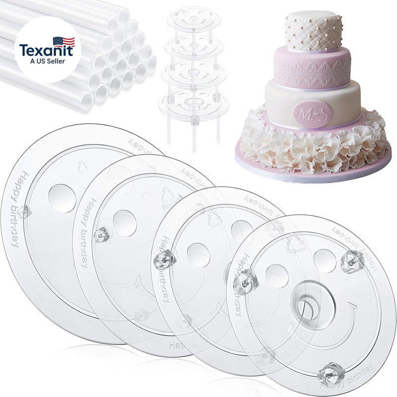 Cake Pin Sticks Set, 16 Pieces Plastic Cake Sticks Support Rods with 4 Cake Divi