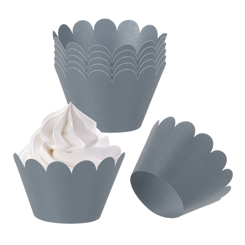 Cupcake Wrappers Paper, 50 Pack Baking Cups Standard Wave Decor, Navy Black