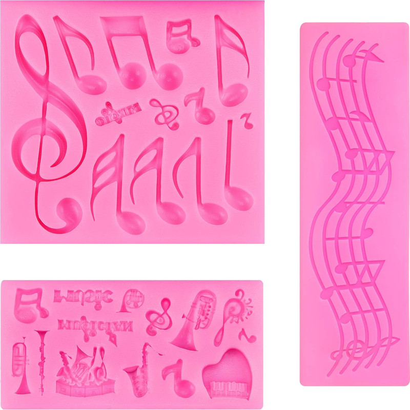 3 Pieces Music Note Fondant Mold Music Note Lace Mat Silicone Musical Candy Mold
