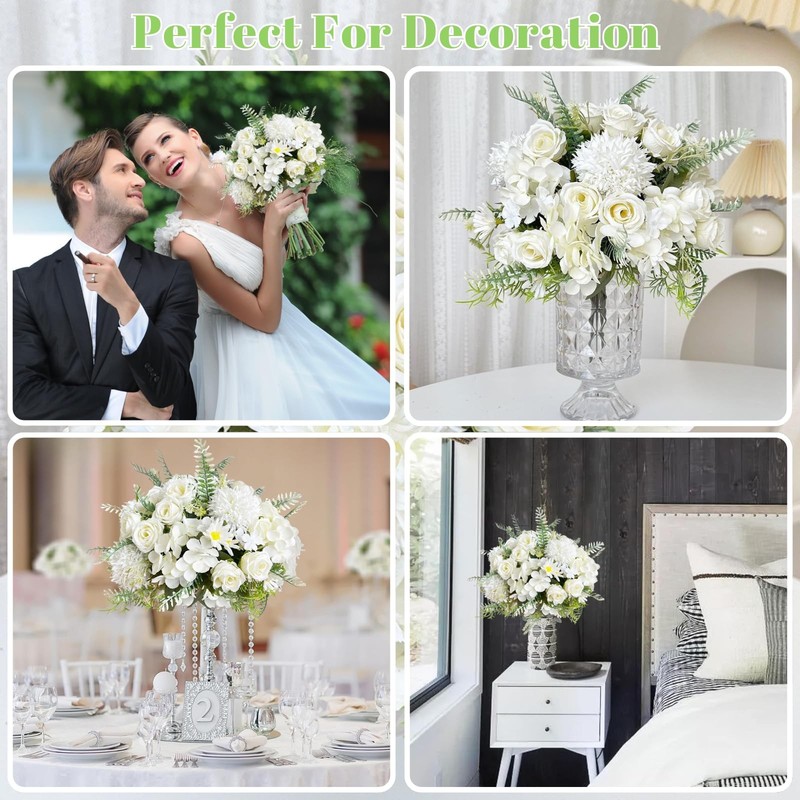 Astryas White Artificial Flowers 4Pcs Fake Rose Silk Chrysanthemum Ball gallery