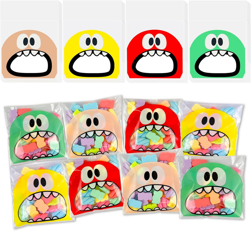 200PCS Self Adhesive Cookie Candy Bags Big Mouth Monster Bakery Decorating Treat gallery
