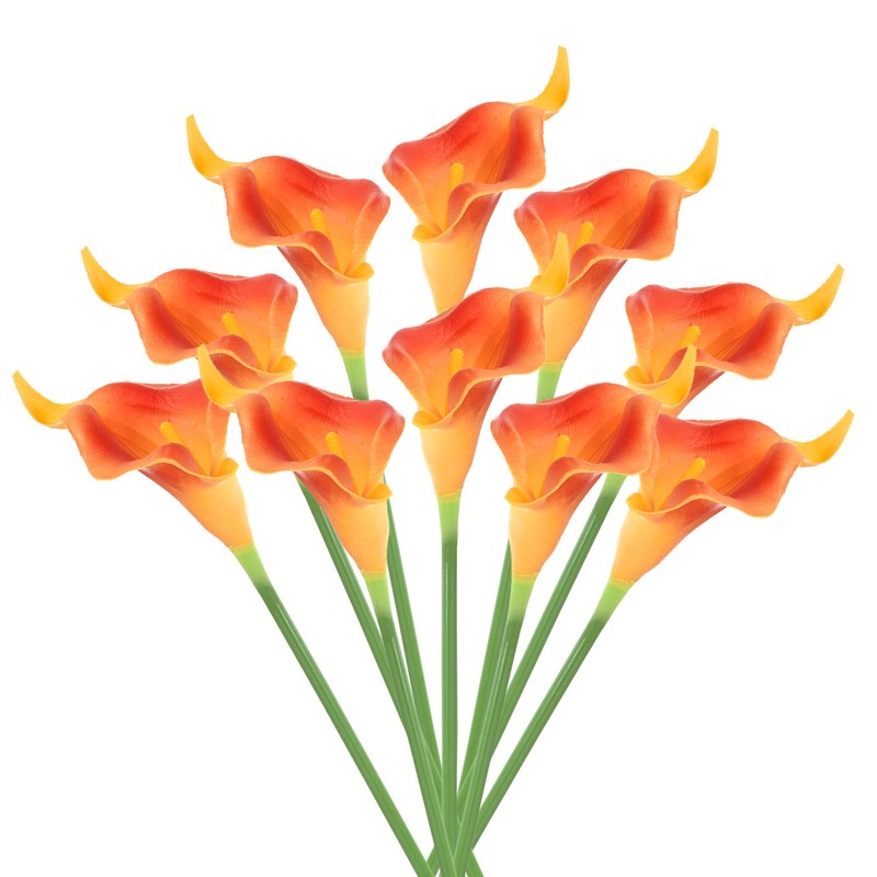 13″ Artificial Calla Lily Flowers, 10 Legs, Orange Red