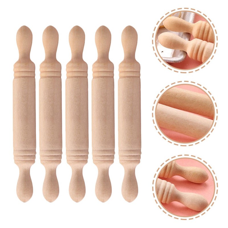 30Pcs Wood Miniature Rolling Pin Small Dough Rolling Pin Kids Pretend Play Toys