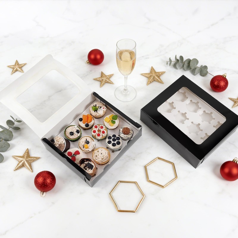 3 PCS Black Cupcake Boxes With Window Hold 12 Count Containers For Desserts gallery
