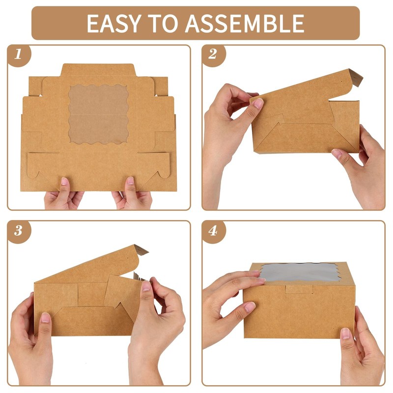 Moretoes 15pcs Cookie Boxes with Window, 6x6x3in Brown Bakery Boxes for Treat... gallery