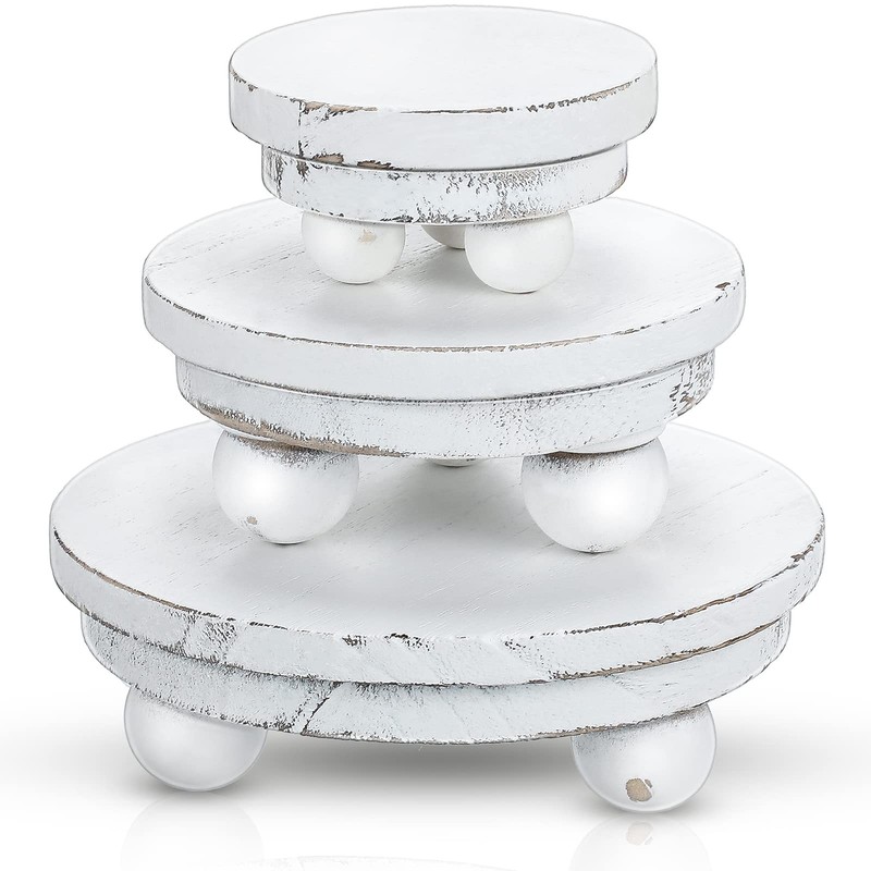 Amyhill 3 Pcs 5/4/3 Inch Wooden Risers for Display Inch, Washed White