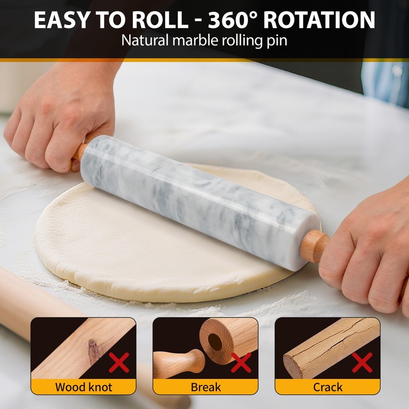 Kafoor 16.7 Inches Marble Rolling Pin for Baking with Inches, gallery