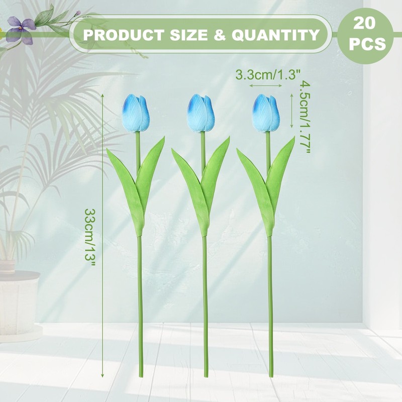 20pcs Tulips Artificial Flowers, Faux Flowers Fake Tulip Stems(Gradient Blue) gallery