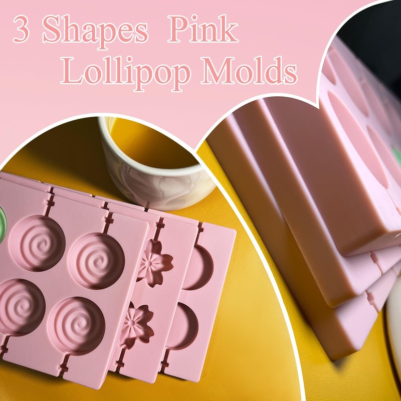 3 PCS Lollipop Mold Kit 36 Capacity Pink Silicone Candy Molds + 100 Sticks gallery