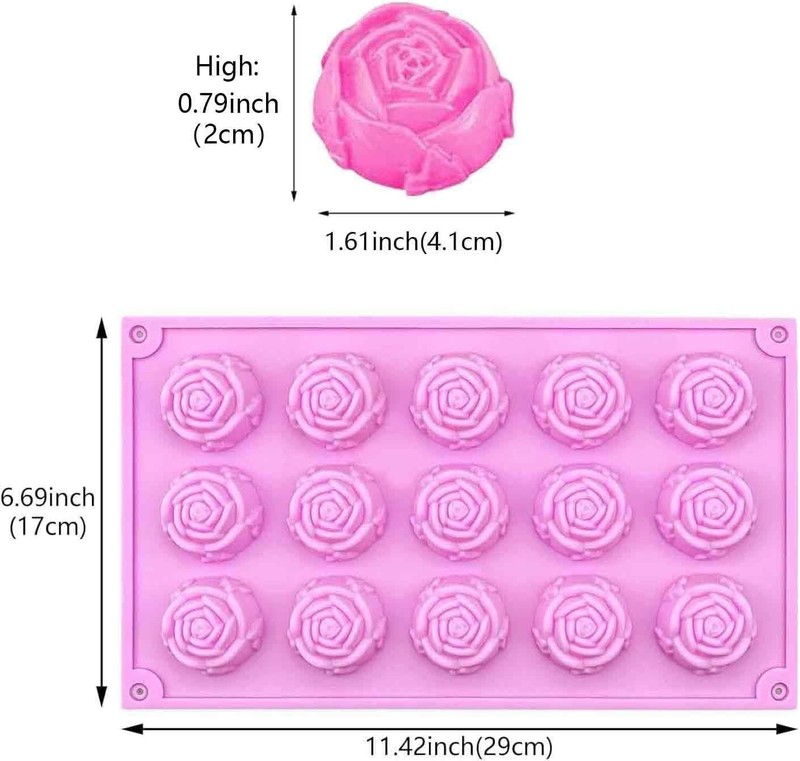 2 Pcs Rose Silicone Fondant Molds 15 Cavity Flower Cake Resin Mold Candy Choc... gallery