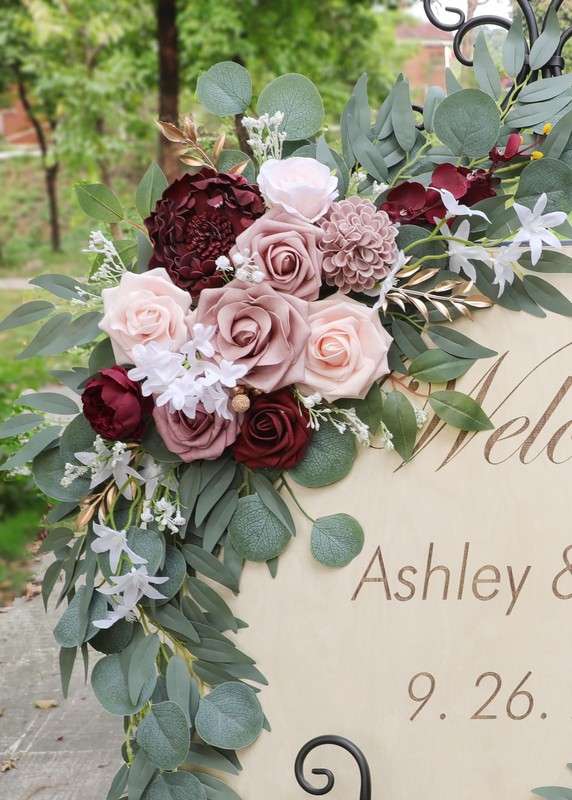 Ponatia Wedding Arch - Artificial Burgundy & Dusty Rose & Blush Flowers (Pack of gallery