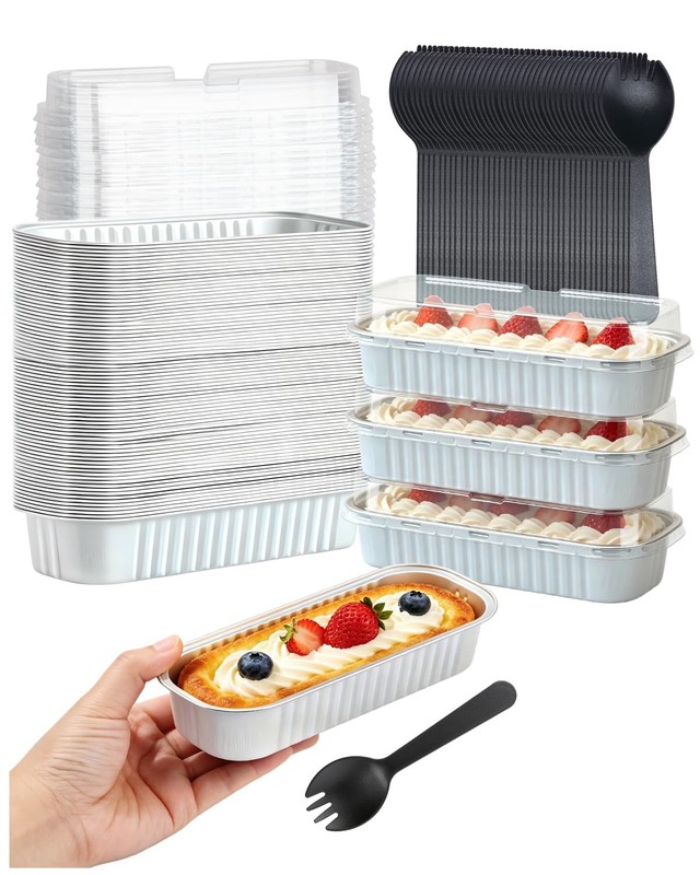 Mini Cake Pans with Lids 100 Pack,Individual Foil Baking Tins,Disposable Mini…