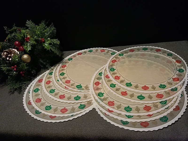 Vtg Mid-Century Modern Christmas Orniment /Bulb Design Paper Cake Doilies (10pk)