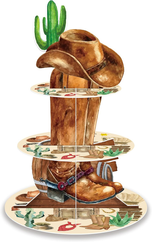 Western Cupcake Stand 3-Tier Cowboy Cardboard Cupcake Stand for 24 Cupcakes West