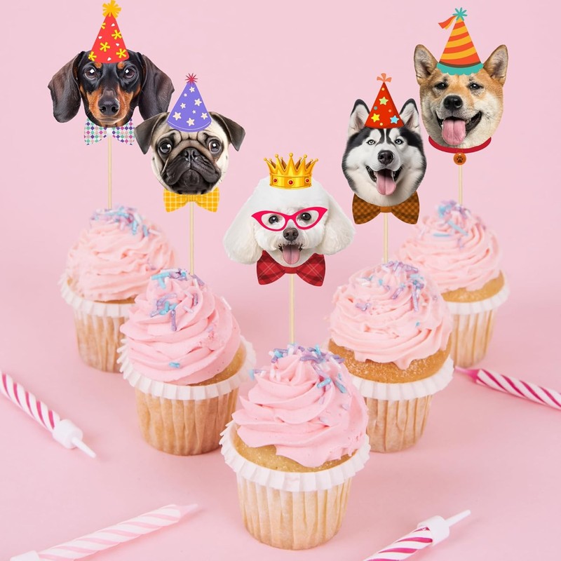 Pet Dog Cupcake Toppers, 24 PCS Pet Dogs Themed Birthday Party Supplies Cute gallery