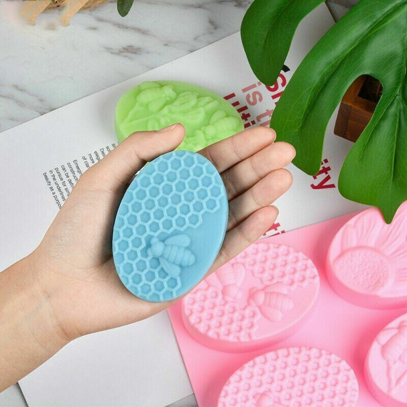 Mold Mould Chocolate Honey Oval Bee DIY Cell 6 Cake Craft Handmade Silicone Soap