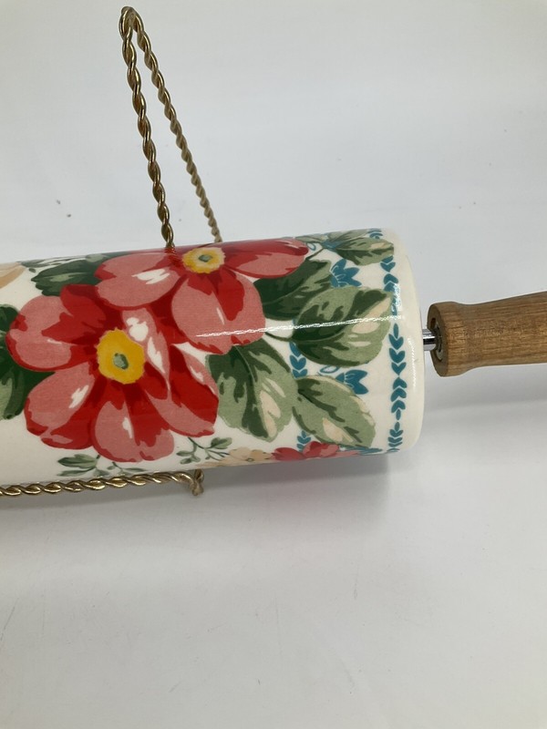 Pioneer Woman Vintage Floral Pattern Ceramic Rolling Pin Collectible Retired gallery