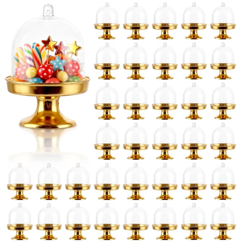 36 PCS 3X2 Inch Mini Cake Stand with Dome Lid Gold Cupcake Stand with Dome Pl…