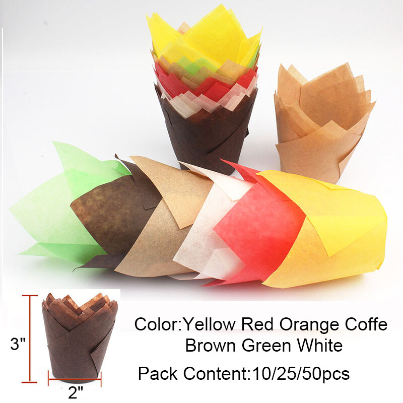 Cupcake Liners Cup Paper Tulip Baking Wrapper Case Cake Muffin Cup Box 10/25/50X gallery
