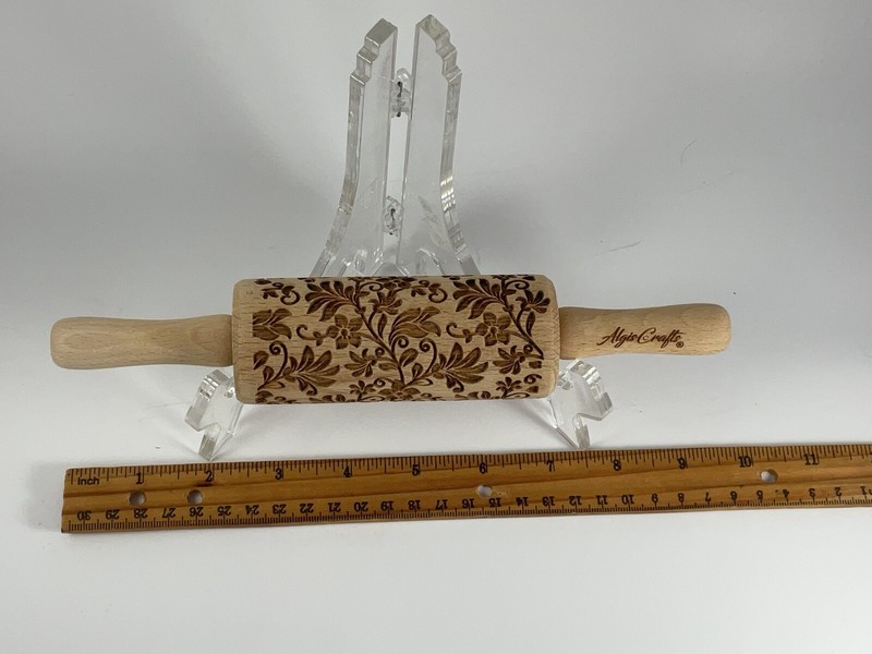 Algis Crafts 9” Textured Embossed Dough Rolling Pin Floral gallery
