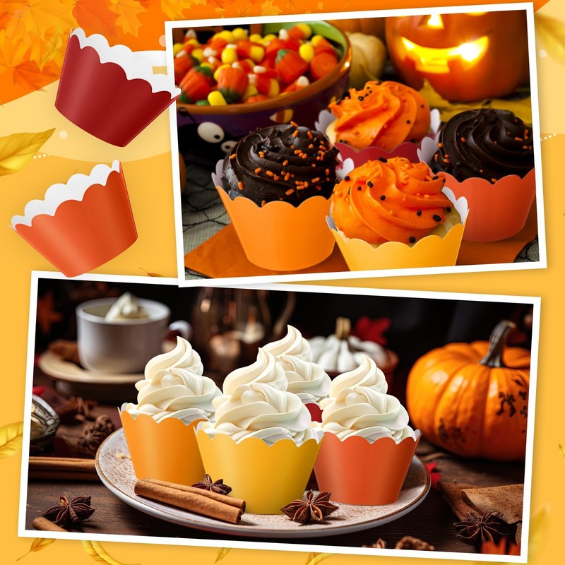 100 Pcs Fall Color Cupcake Liner Pastel Cupcake Paper Wrappers Scalloped Baki... gallery