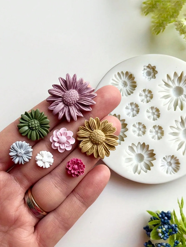 1 PC Daisy Silicone Mold Bouquet Polymer Clay Pattern Suitable for Soft Candy Cr gallery