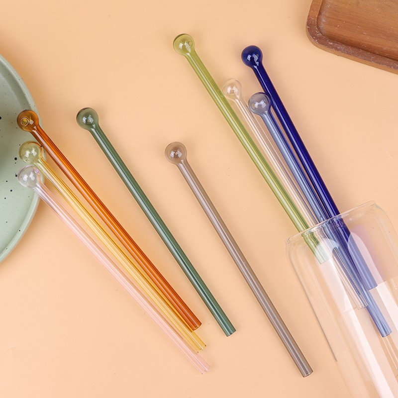 19CM Long Round Head Glass Straw Eco Friendly Reusable Drinking Straws For Bar gallery