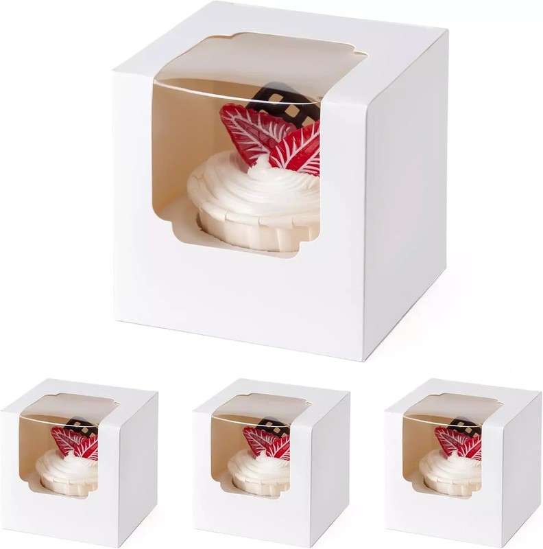 50 Pack Individual Cupcake Containers, Cupcake Boxes with Window, Food Grade Cup