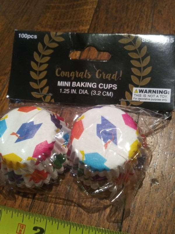 Congrats Grad Graduation Mini Baking Cups Rainbow Caps design 1.25" dia 100 ct gallery
