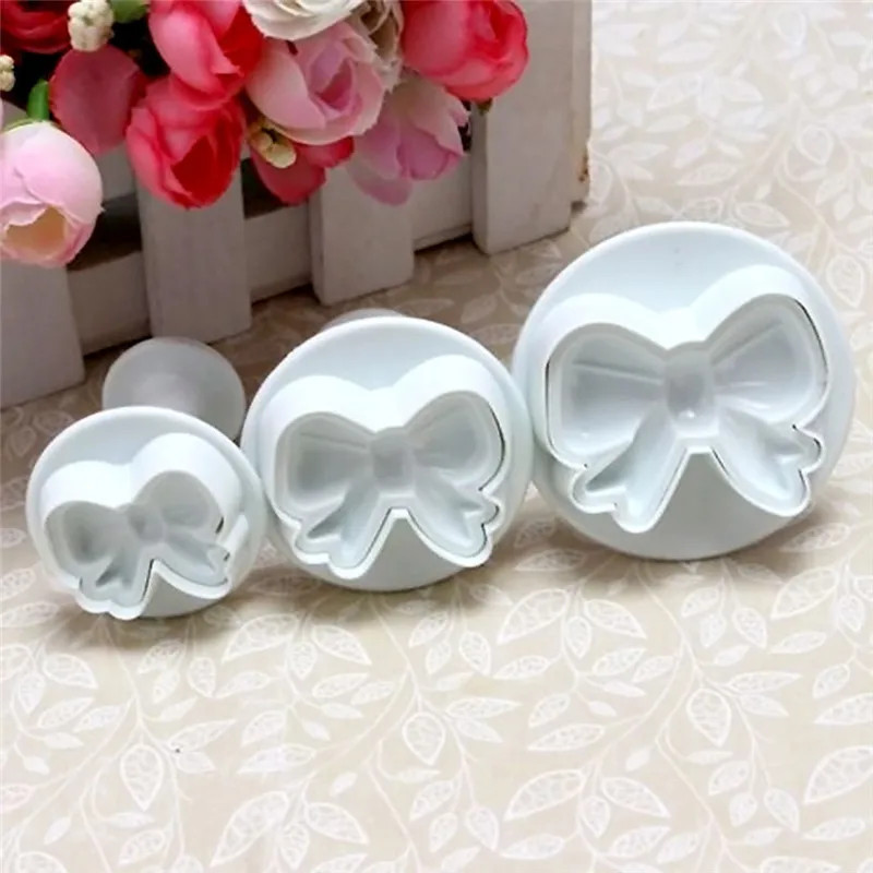 3pcs/set DIY Bow Knot Ties Bakeware Cookie Plunger Cutter Molds Embossed gallery
