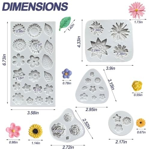 5Pcs Flower Silicone Molds for Cake & Cupcake Decorating - Daisy, Rose, Sunflowe gallery